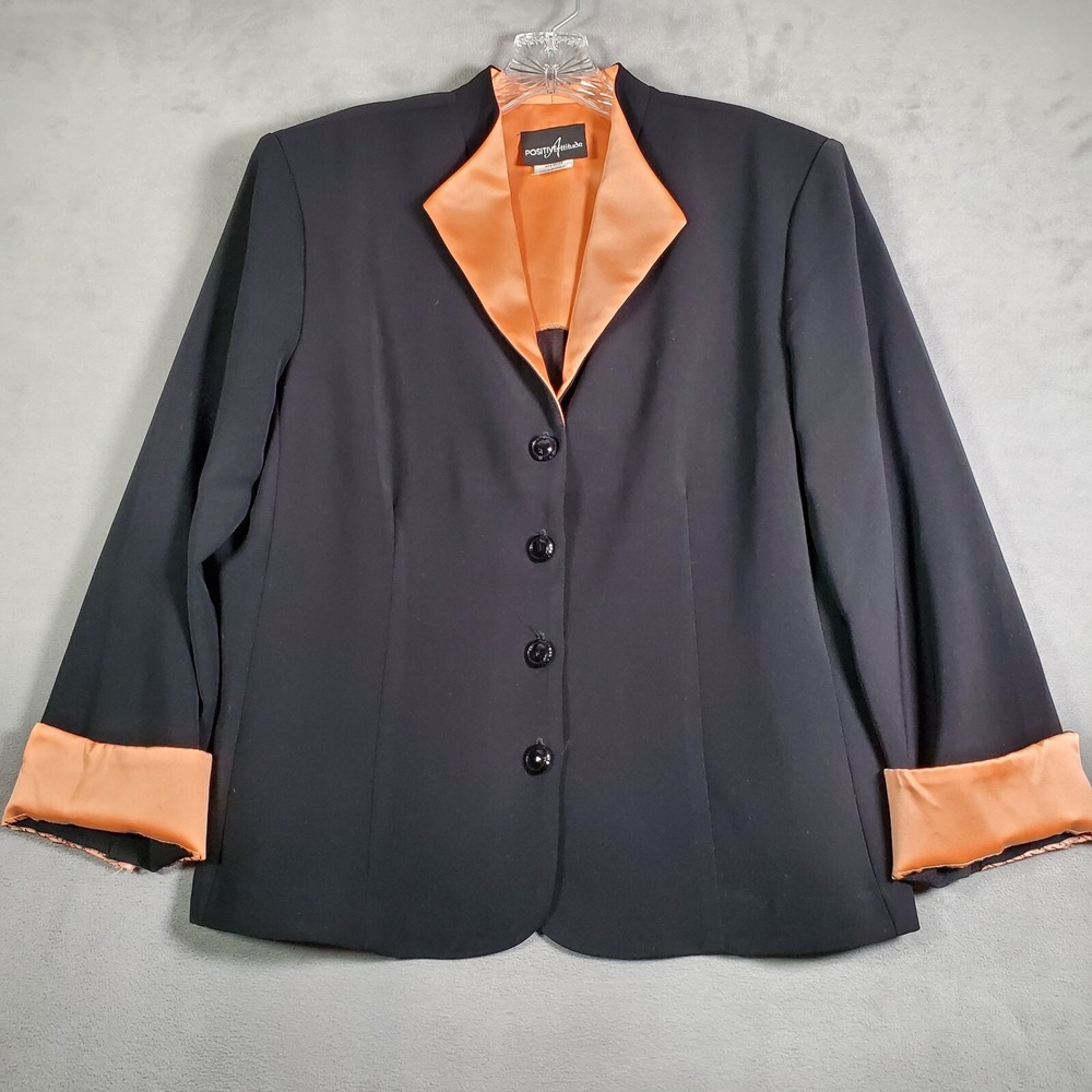 VTG Positive Attitude Blazer Women 16 Black Peach Lined Collar Y2K Party Evening
